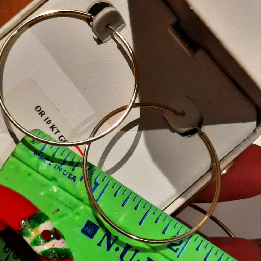 Authenic GENUINE 10K SOLID YELLOW GOLD THIN LARGE HOOP EARRINGS